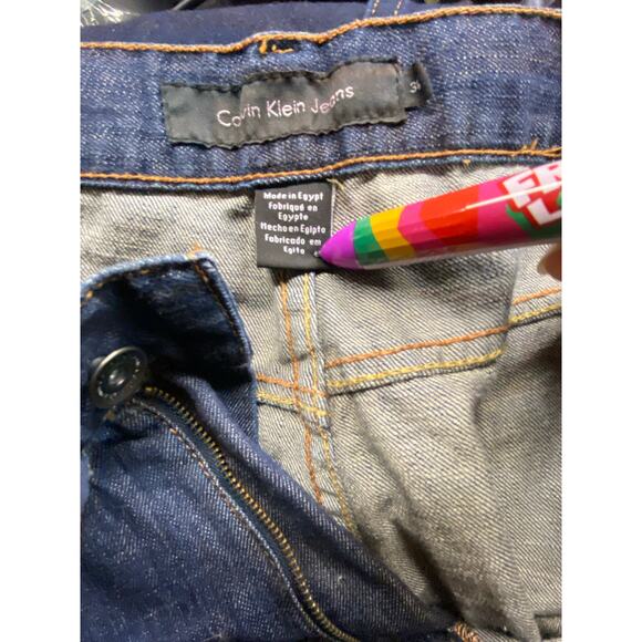 Calvin Klein Men's 36 Straight Leg Classic Jeans Dark Distressed Cotton Denim - Picture 7 of 9